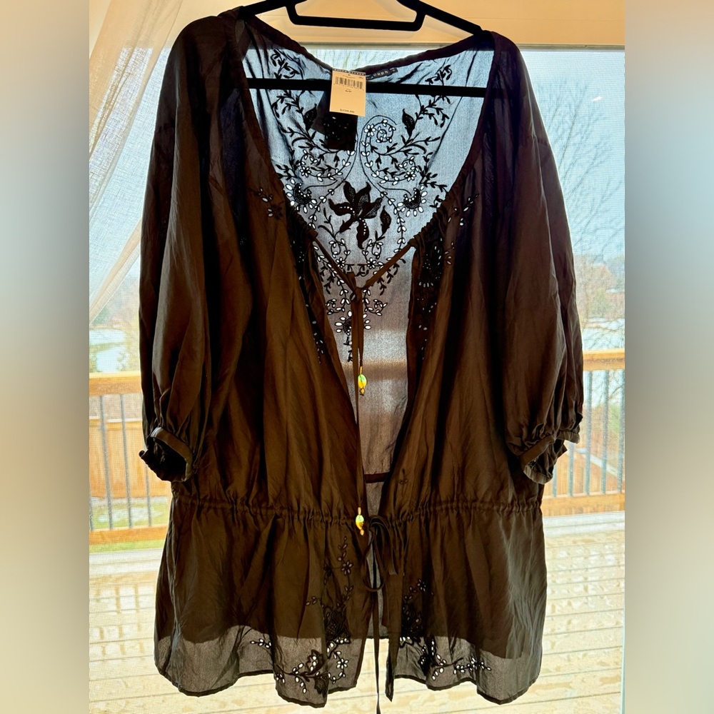 Ralph Lauren 100% Silk Embroidered Boho Tunic Blouse Dress Cover Up Coachella - Picture 2 of 8